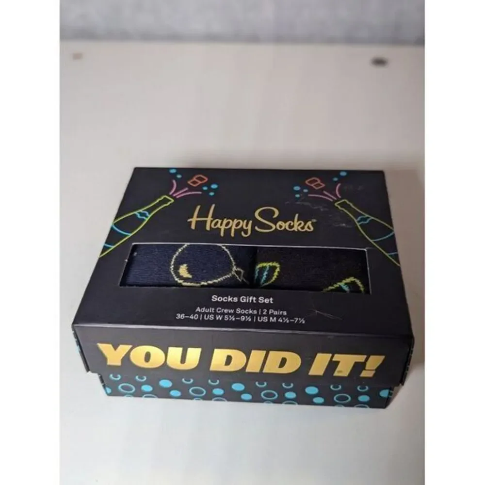 Happy Socks You Did It New Year Gift‎ Box 2 Pairs M4-8 Unisex Balloons Champagne